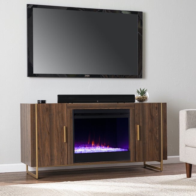 Dashton Color Changing Fireplace W Media Storage, BROWN, hi-res image number null
