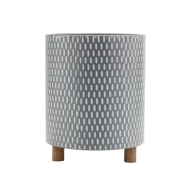 Container (Set of 3) 9.5 inchesD x 11.75 inchesH, 10.5 inchesD x 13.5 inchesH, 12 inchesD x 15 inchesH Iron/Wood, BLUE/WHITE/GREY, alternate image number null