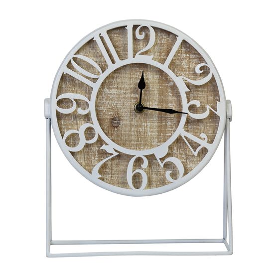 Dominick Wood and Metal White Table Clock, WHITE, hi-res image number null