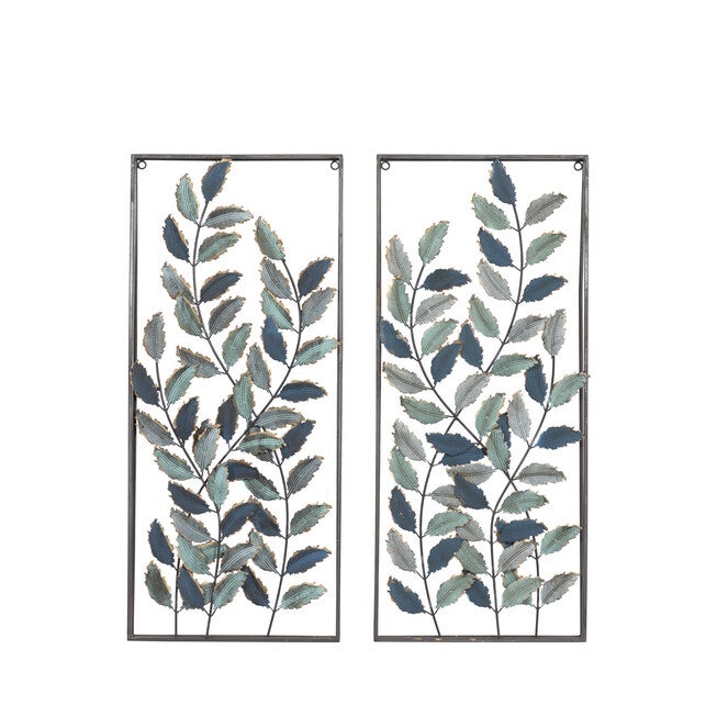 Set Of 2 Black Metal Traditional Floral Wall Decor, BLACK, hi-res image number 0