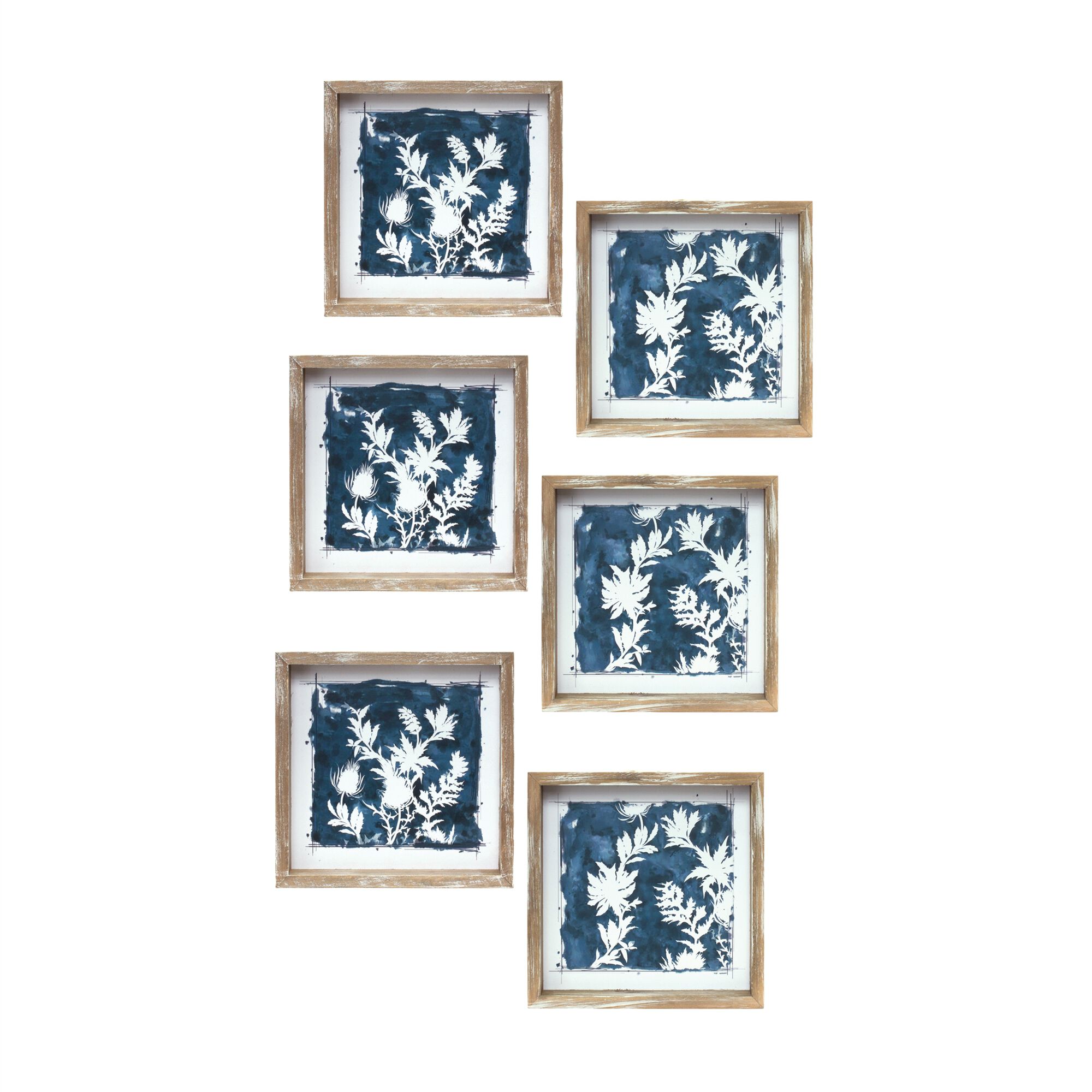 Wood Framed Floral Outline Print (Set of 6), WHITE BLUE BROWN, hi-res image number 0