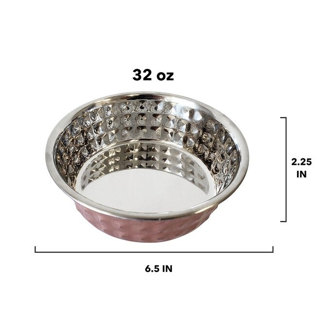 Stainless Steel Diamond Textured Dog Bowl - Rose Quartz, , on-hover image number 1