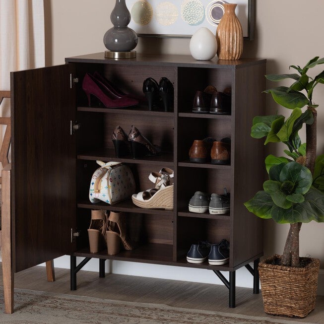 Josette Mid-Century Modern Transitional Walnut Brown Finished Wood 1-Door Shoe Cabinet, , alternate image number 8
