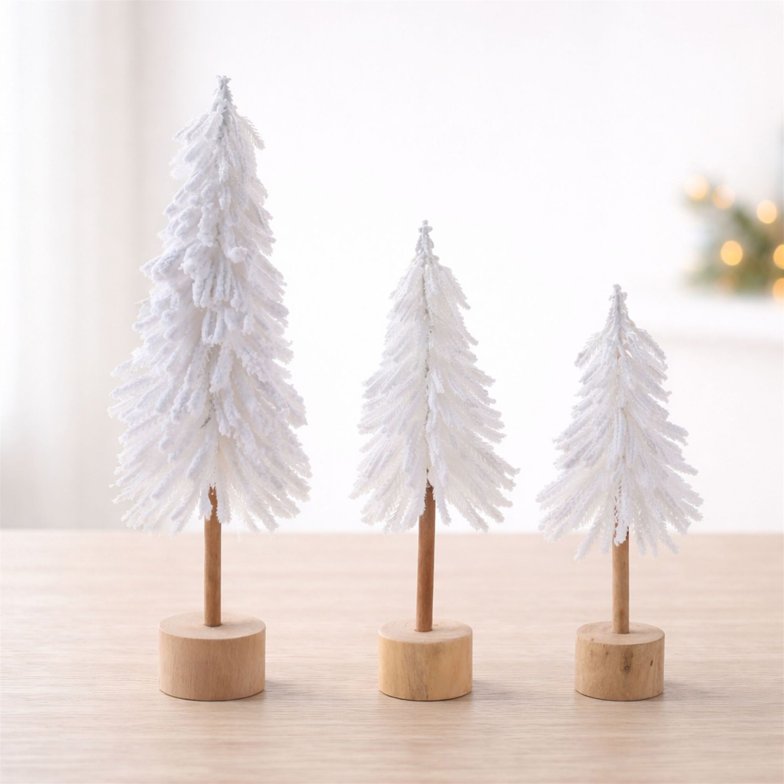 Flocked Pine Tree Tabletop D&eacute;cor (Set of 3), WHITE BROWN, alternate image number 2