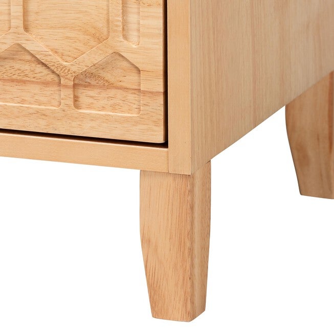 Hosea Japandi Carved Honeycomb Natural 2-Drawer Nightstand, NATURAL, alternate image number null