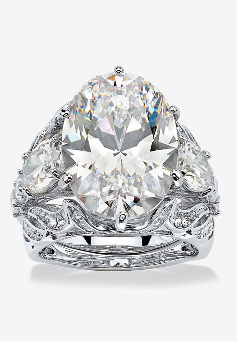 Platinum-Plated Bridal Ring Set Cubic Zirconia (15 3/4 cttw TDW), PLATINUM, hi-res image number null