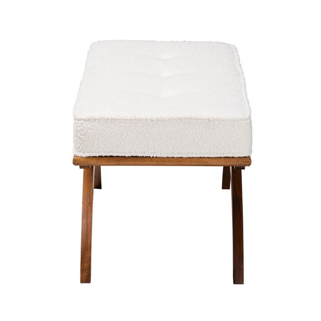 Orella Japandi Cream Boucle Fabric And Walnut Brown Finished Wood Bench, , alternate image number null