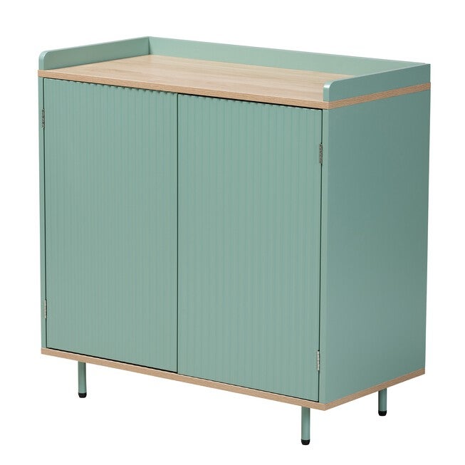 Tavita Mid-Century Modern Two-Tone Mint Green And Oak Brown Finished Wood 2-Door Sideboard Buffet, BROWN MINT GREEN, hi-res image number null