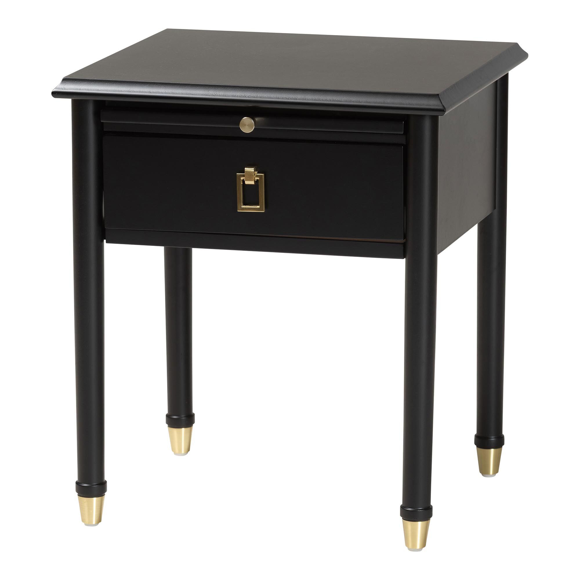 Tamra Black Wood Nightstand with Pullout Shelf, BLACK, alternate image number 1