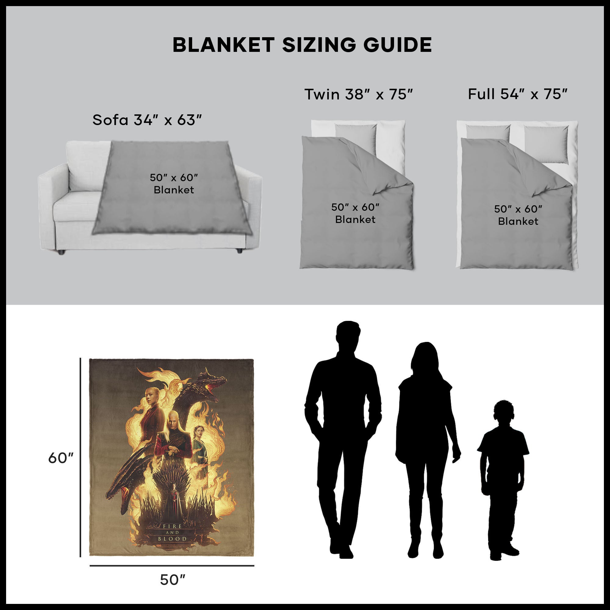 Warner Bros. House of the Dragon Fire and Blood Reigns Silk Touch Throw Blanket 50x60 Inches, YELLOW, alternate image number null