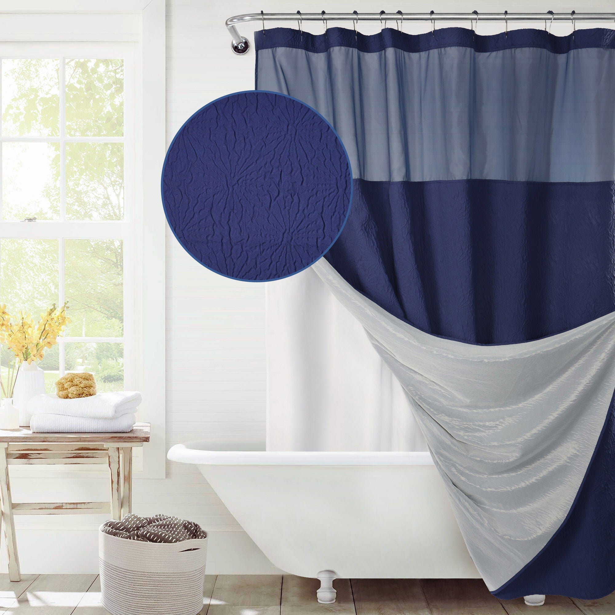 Starburst Crinkle Shower Curtain with Snap-in Liner, Hooks Included
