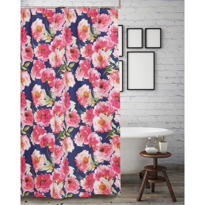 Peony Posy Navy Shower Curtain , NAVY, hi-res image number null