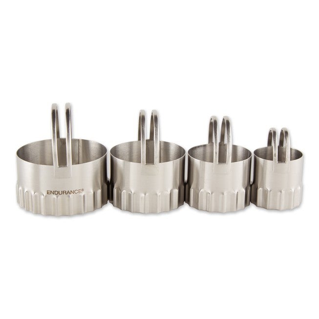 Round Rippled Stainless Steel Biscuit Cutters, Set 4, GRAY, hi-res image number null