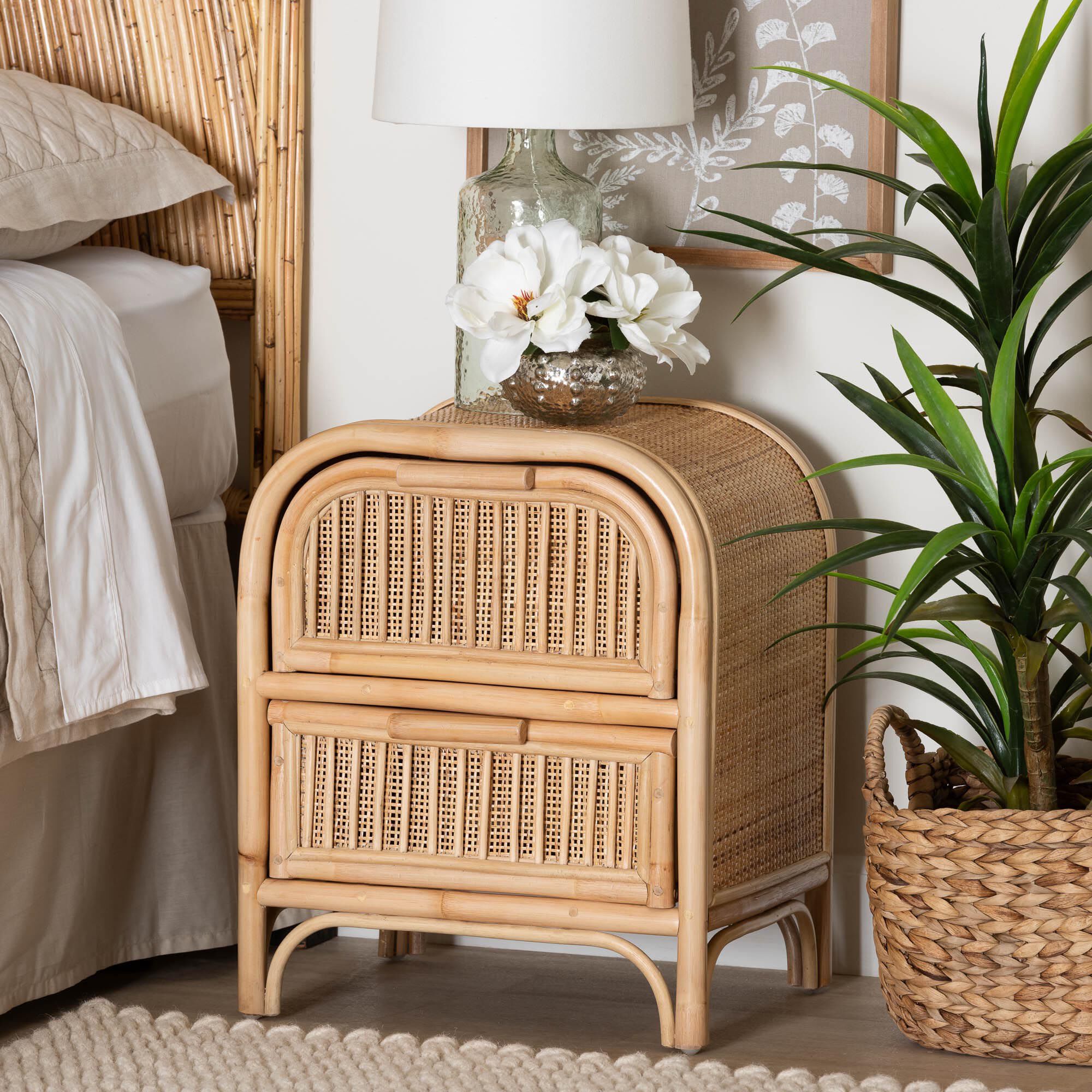 Adrika Bohemian Natural Rattan 2-Drawer Nightstand, NATURAL, hi-res image number 0