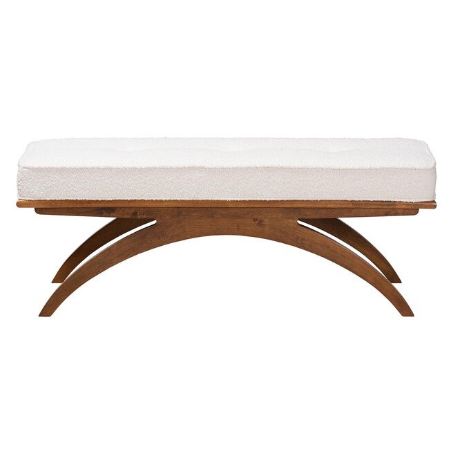 Orella Japandi Cream Boucle Fabric And Walnut Brown Finished Wood Bench, , on-hover image number null