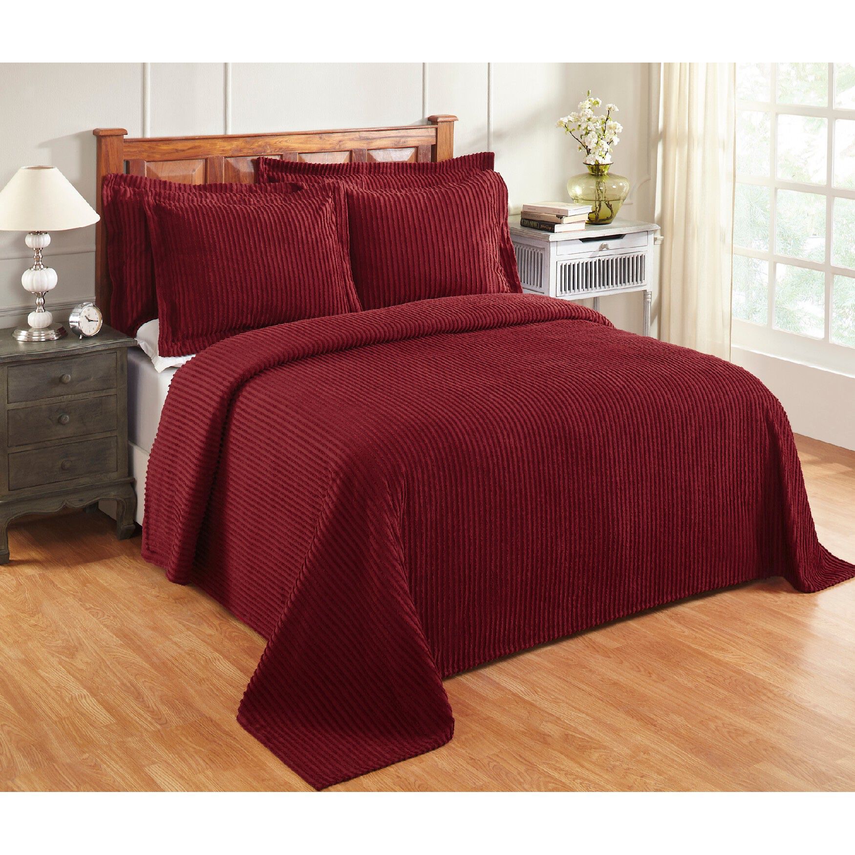 Better Trends Jullian Collection in Bold Stripes Design Bedspread, BURGUNDY, hi-res image number 0