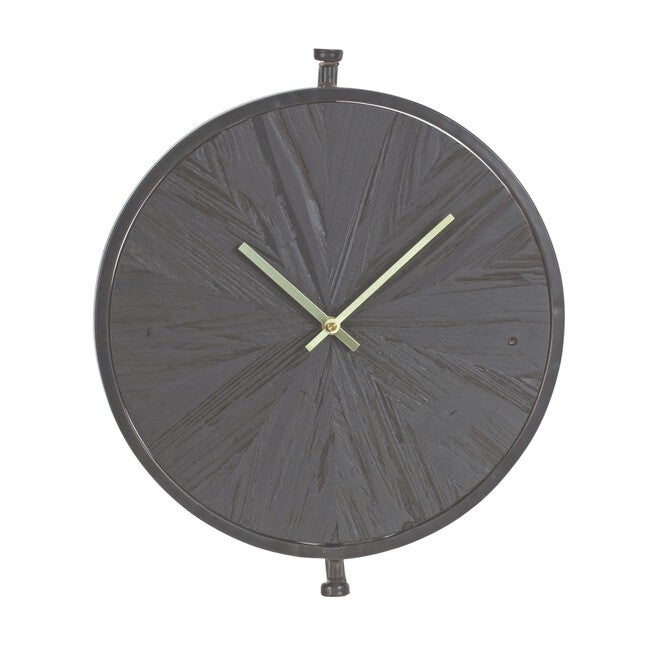 Wall Clock 16.25 inchesD Wood/Iron 1 AA Battery, Not Included, BLACK, hi-res image number null