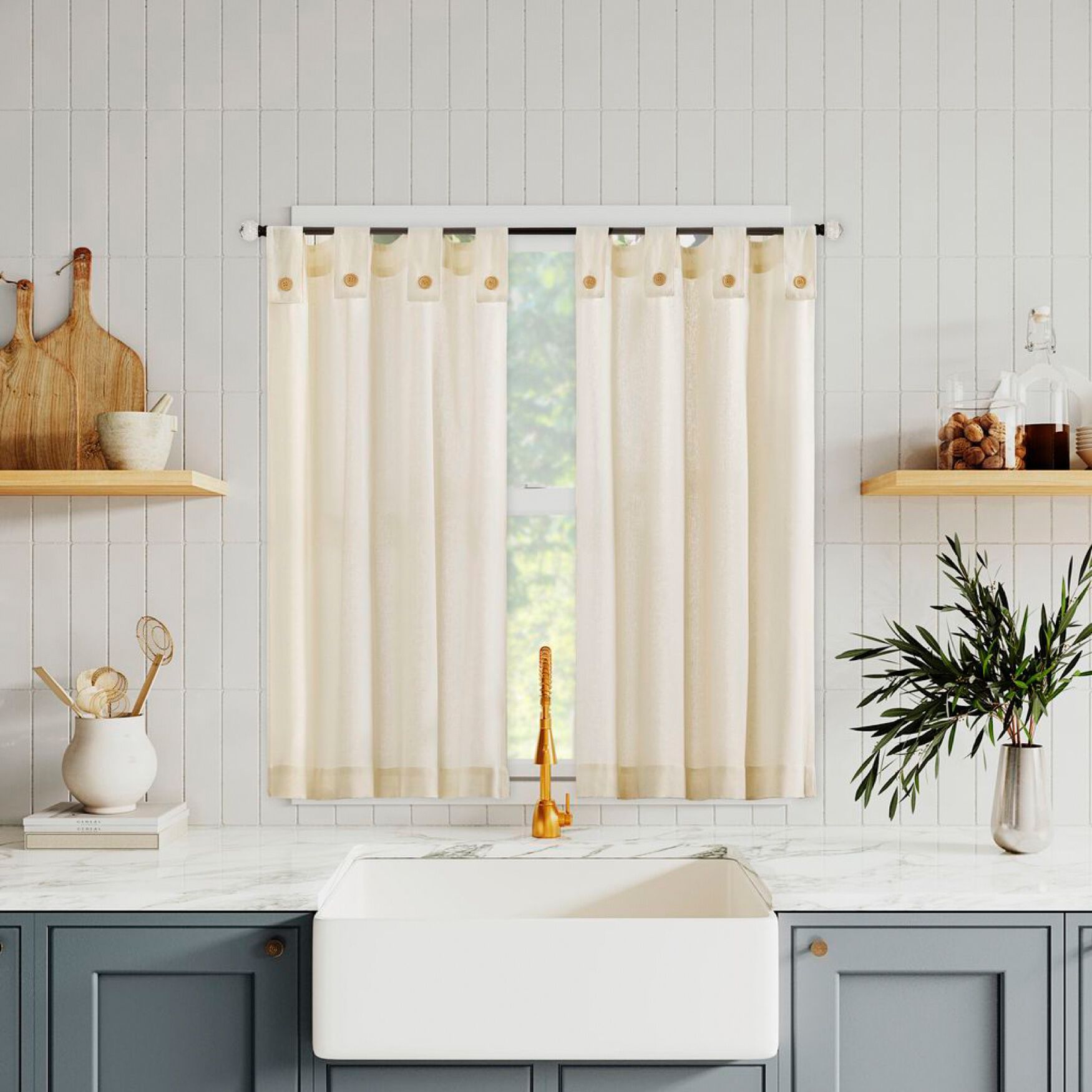 Wythe Tiered Pair Valance Collection, CREAM, on-hover image number 1