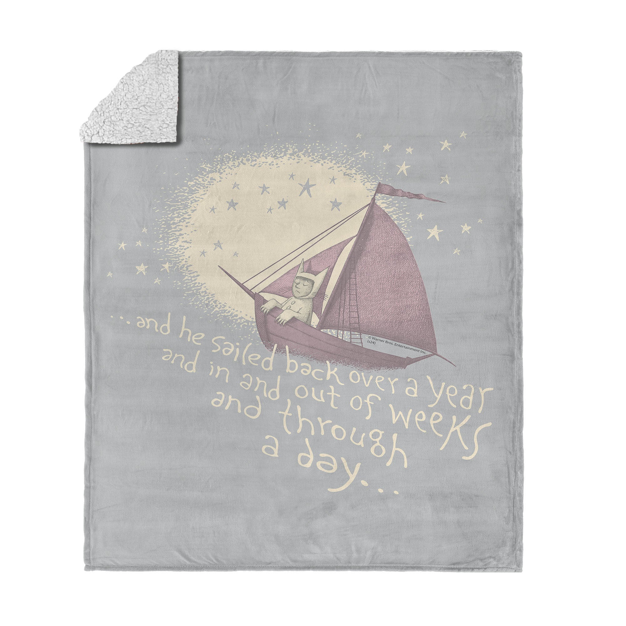 Warner Bros. Where the Wild Things Are He Sailed Silk Touch Sherpa Throw Blanket 50x60 Inches, GRAY, hi-res image number 0