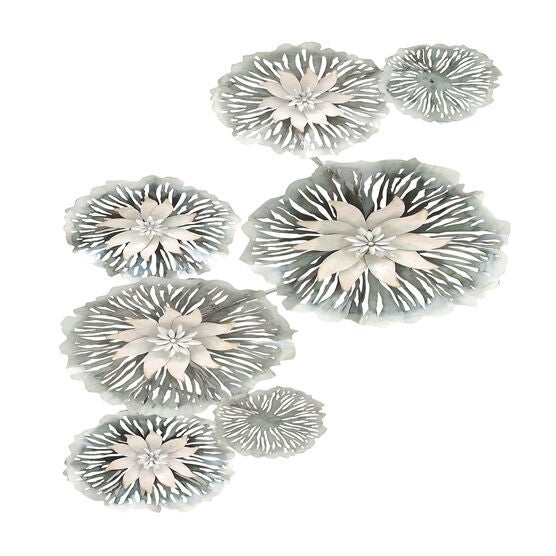 Grey Metal Eclectic Floral Wall Decor, GREY, hi-res image number null