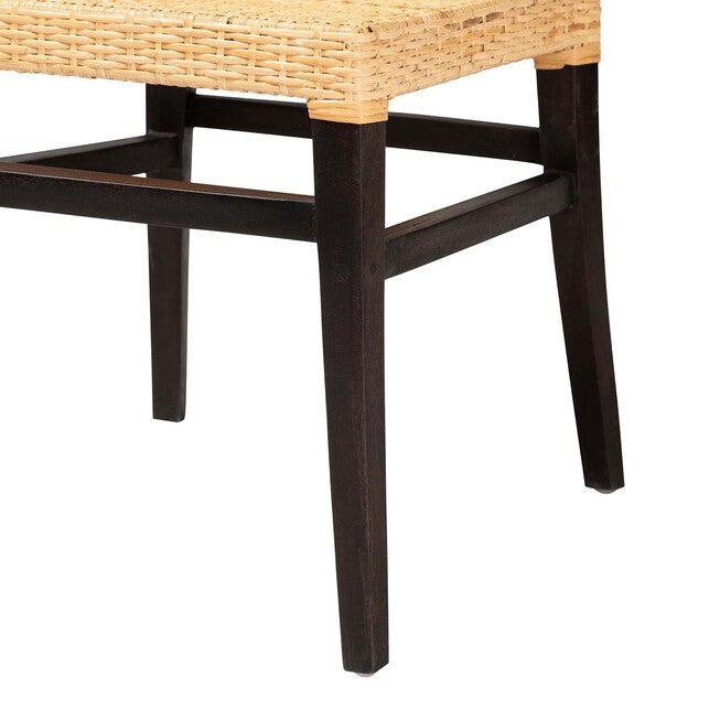Lingga Modern Bohemian Dark Brown Mahogany Wood And Natural Rattan Dining Chair, , alternate image number null