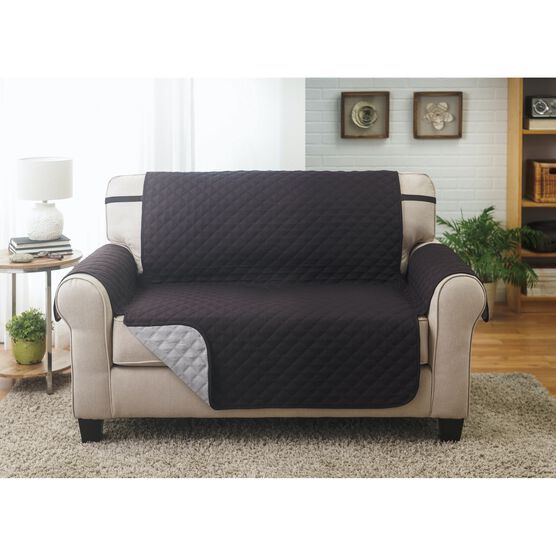 Solid Reversible Quilted Love Seat Furniture Protector, BLACK GREY, hi-res image number null