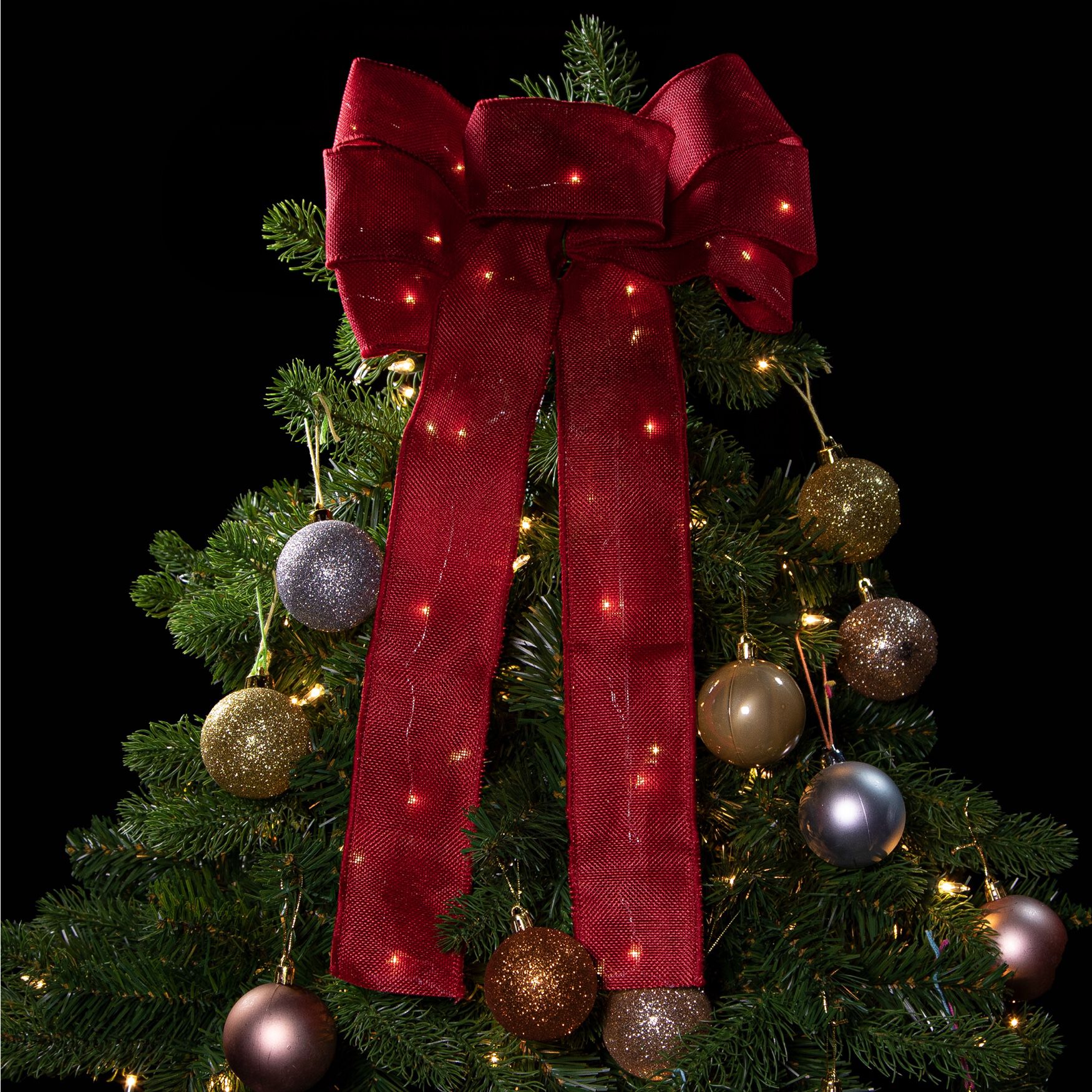 Red LED Wired Ribbon Bow, , on-hover image number 1