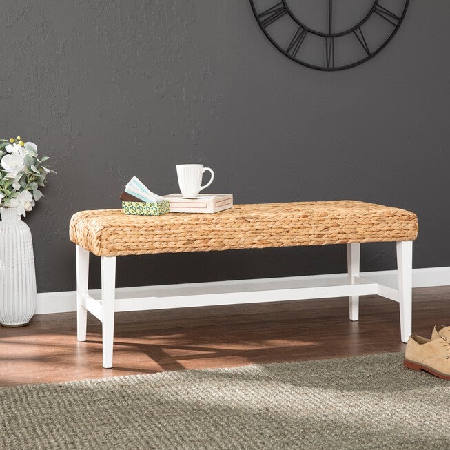 White Woven Coffee Table Bench, WHITE, hi-res image number null