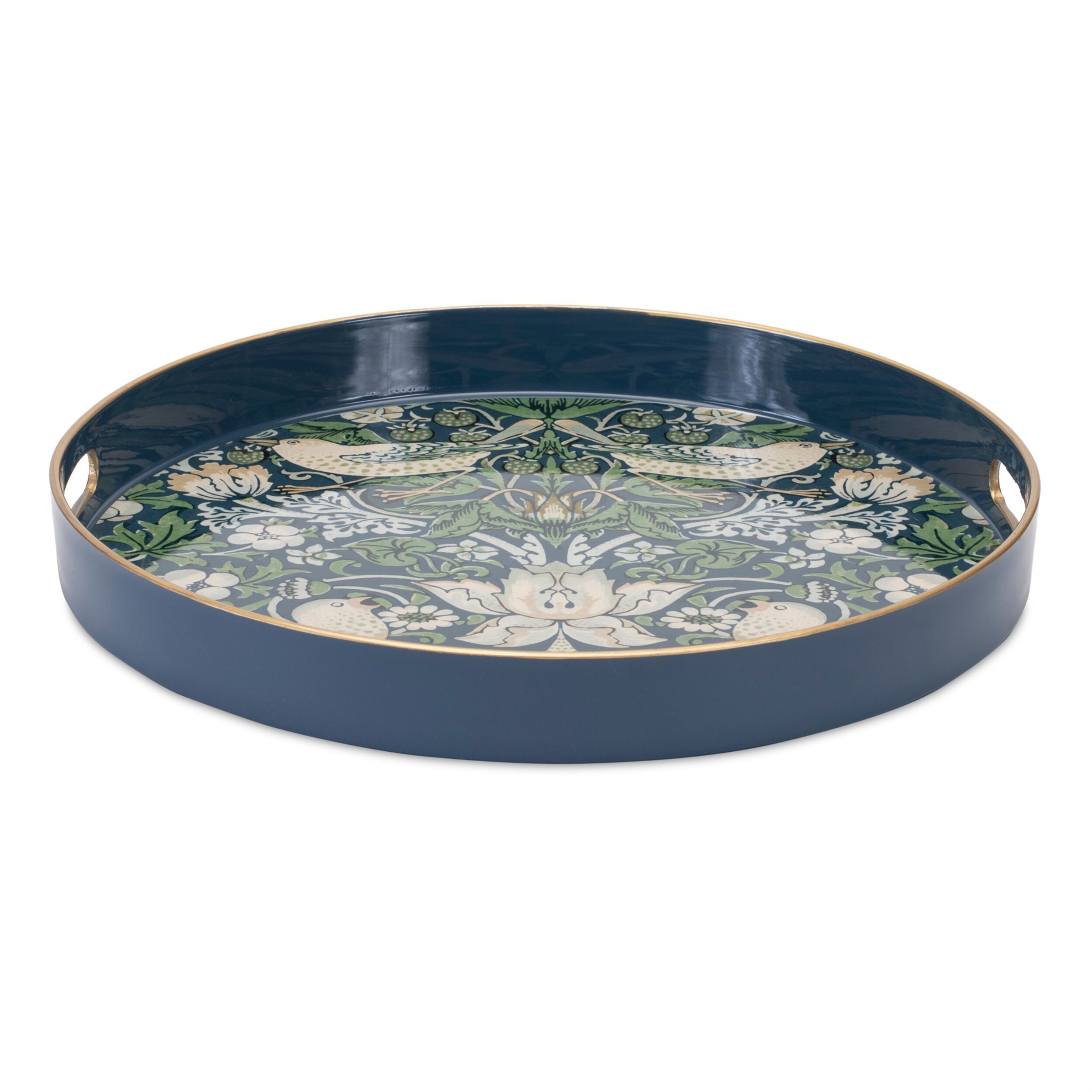 Round William Morris Tray 13.5 inchesD, BLUE/BEIGE/GREEN, hi-res image number 0