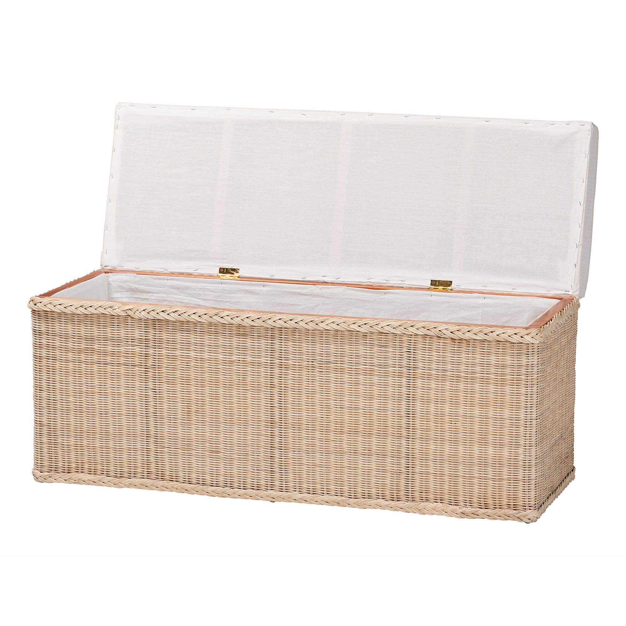Barid Braided Natural Rattan Storage Bench, Rectangle, NATURAL, alternate image number 2