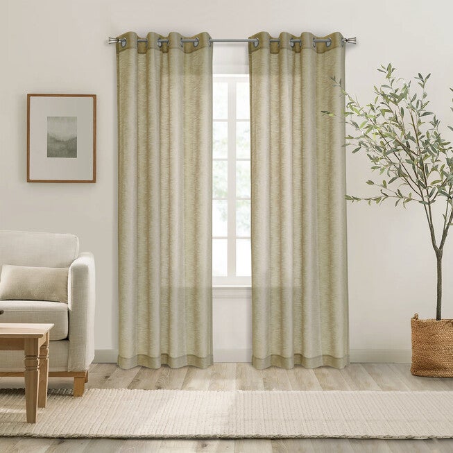 Boucle Sheer Grommet Curtain Panel, TAN, hi-res image number 0