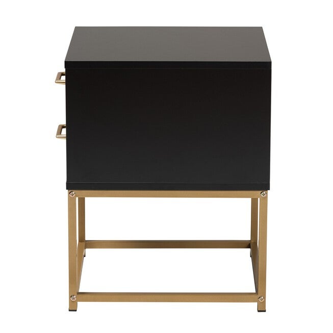 Inaya Contemporary Glam And Luxe Black Finished Wood And Gold Metal 2-Drawer End Table, , alternate image number 3