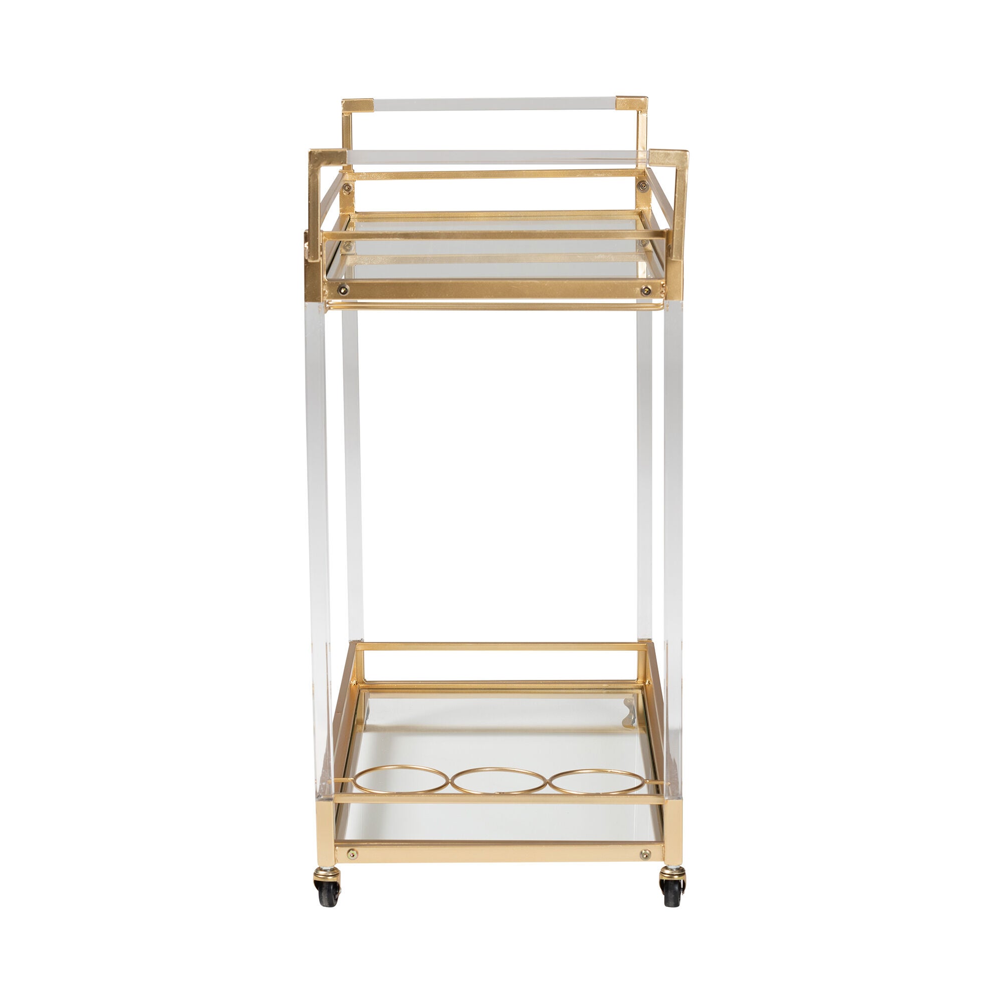 Savannah Contemporary Glam and Luxe Gold Metal and Glass Wine Cart, GOLD, alternate image number 3