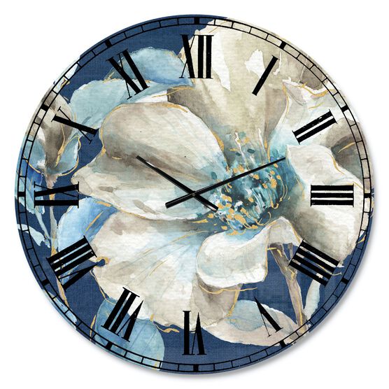 Indigold Watercolor Flower I Traditional Wall Clock, BLUE, hi-res image number null