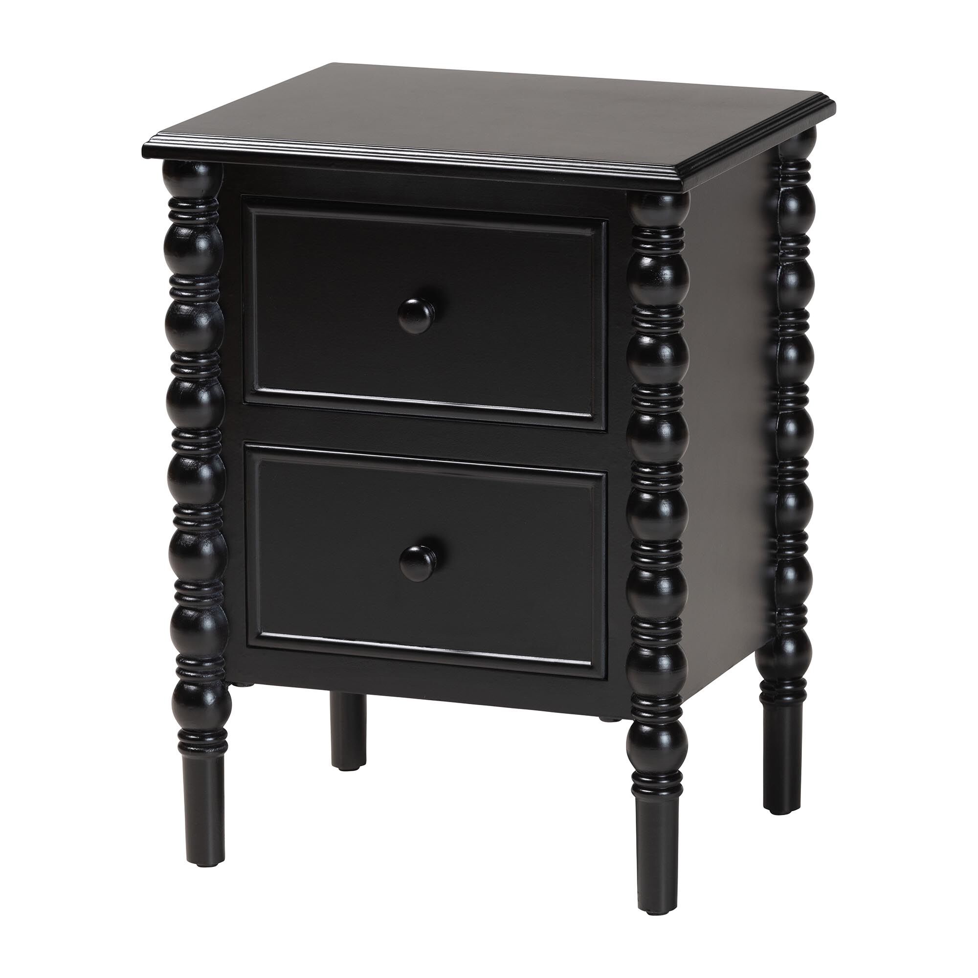 Malinda Classic White Wood 2-Drawer End Table with Spindle Legs, BLACK, alternate image number 1