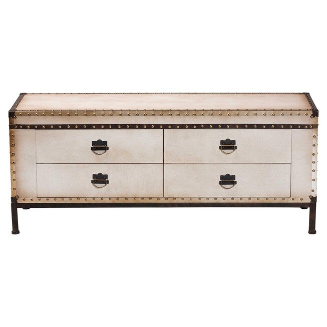 Heaton Vintage Weathered White Canvas 4-Drawer Storage Bench, BEIGE, alternate image number null