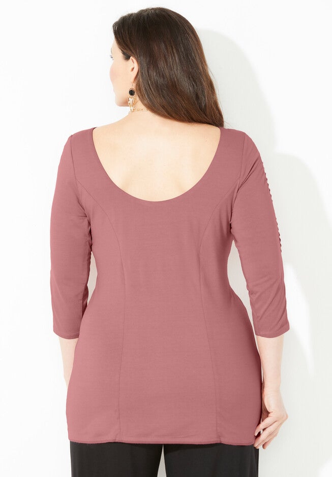 Curvy Collection Boatneck Top with Lace-Up Sleeves, , on-hover image number 1