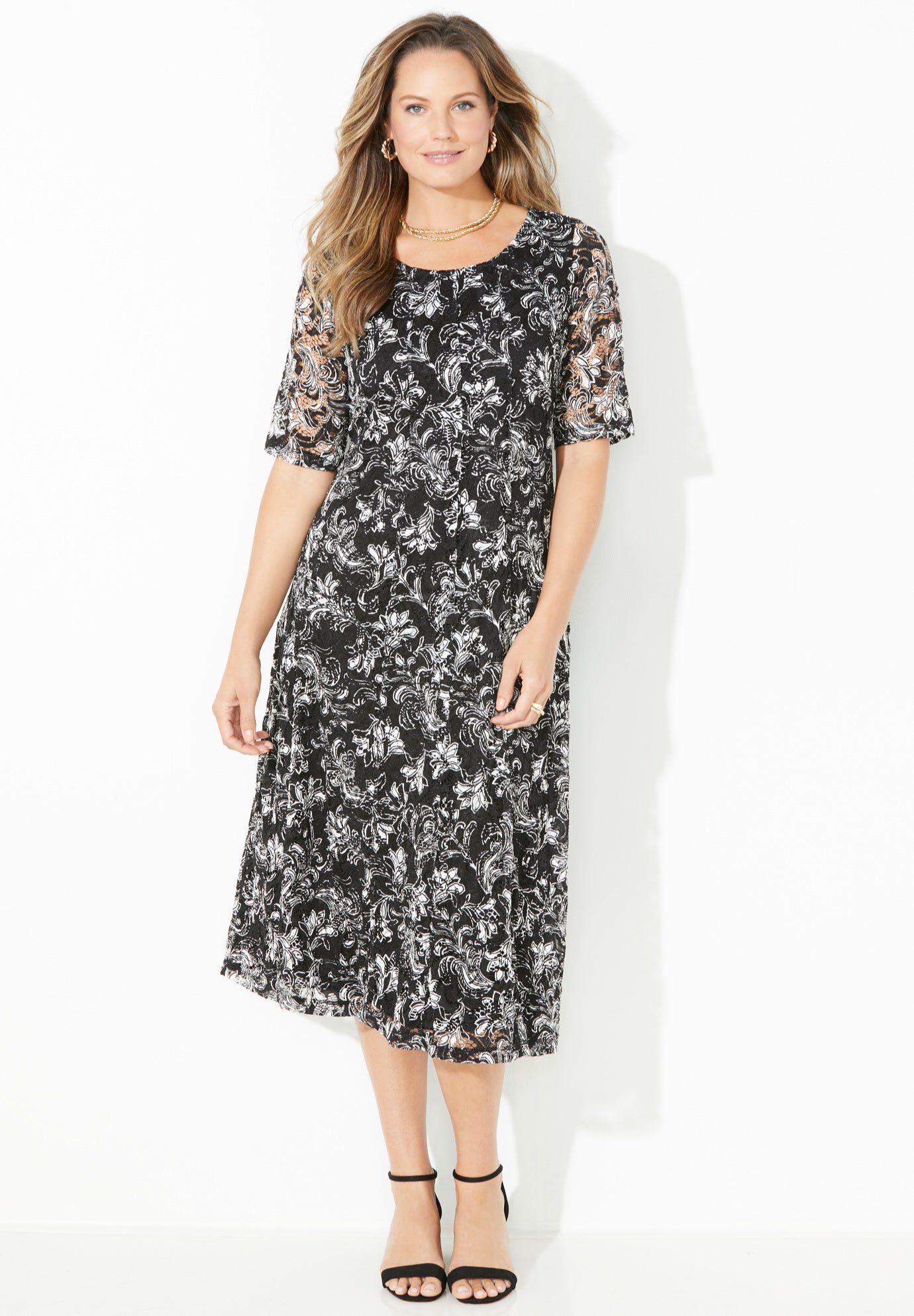 Lace Yoke Fit & Flare Dress