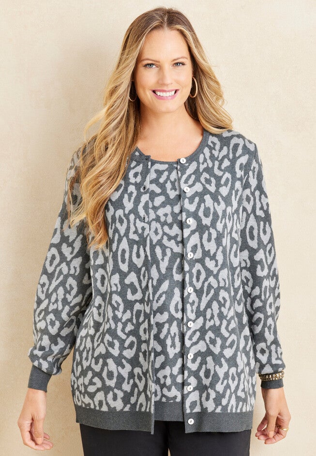 Liz&Me® Lurex Stripe Cardigan, GREY ANIMAL, hi-res image number 0