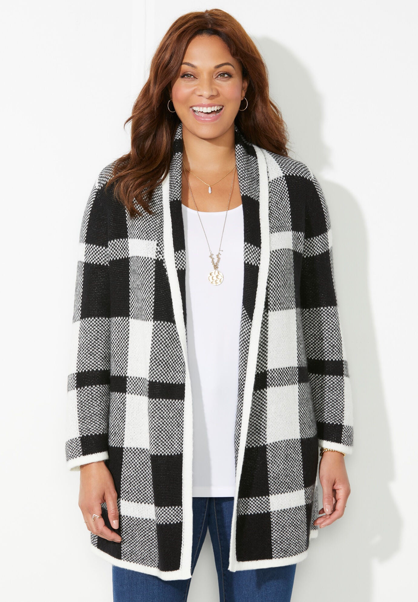 Black and white sweater coat sale