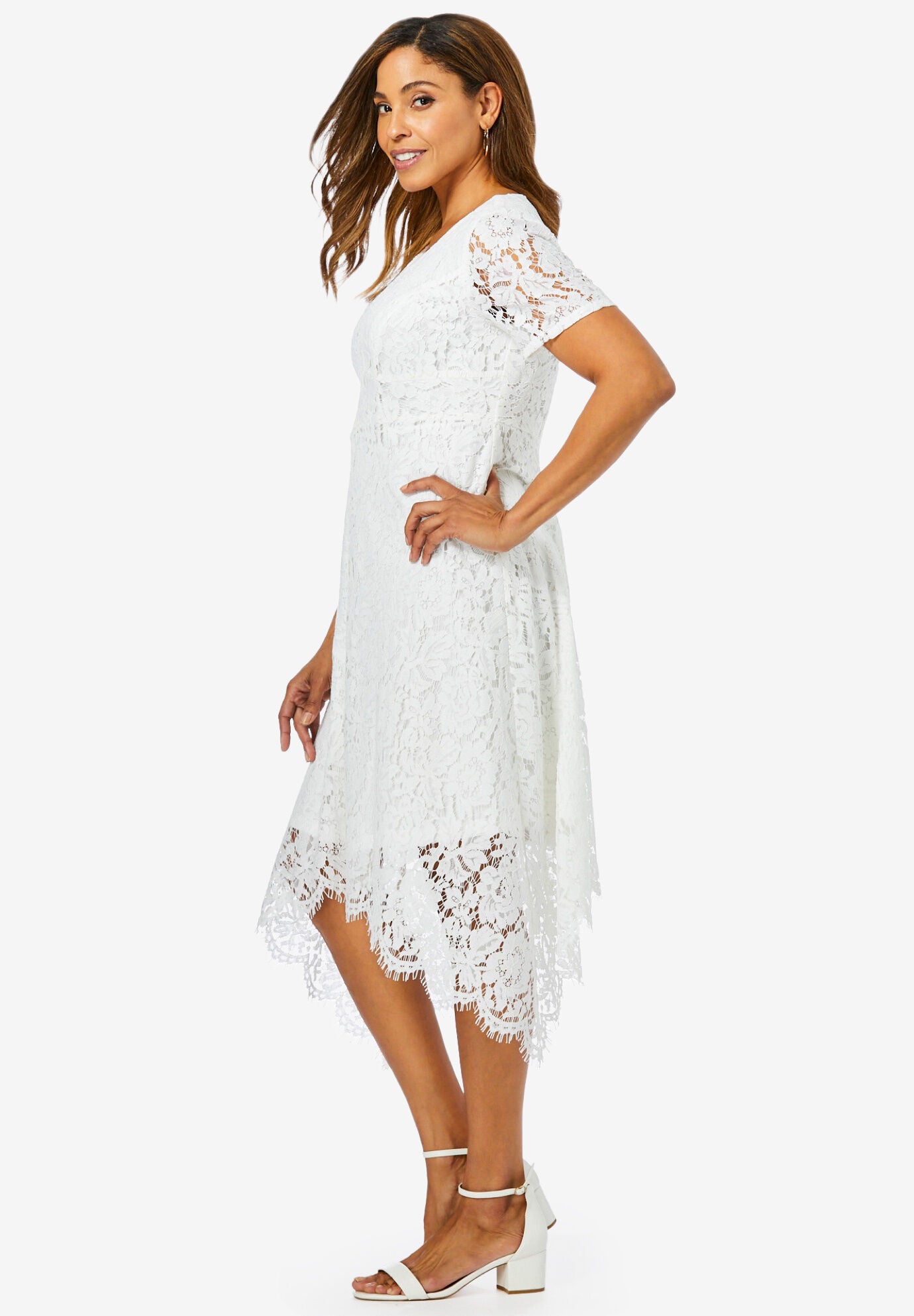 White lace top handkerchief dress