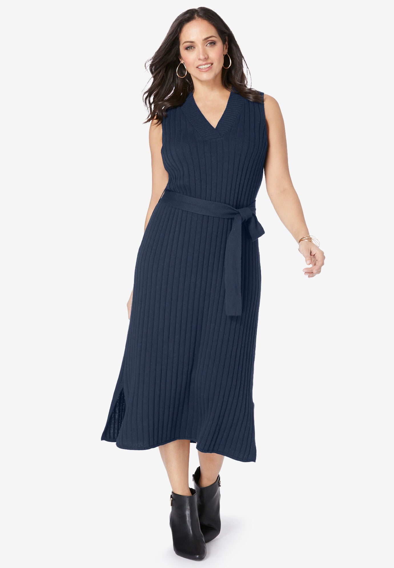 Belted Sweater Vest Dress, , alternate image number 4