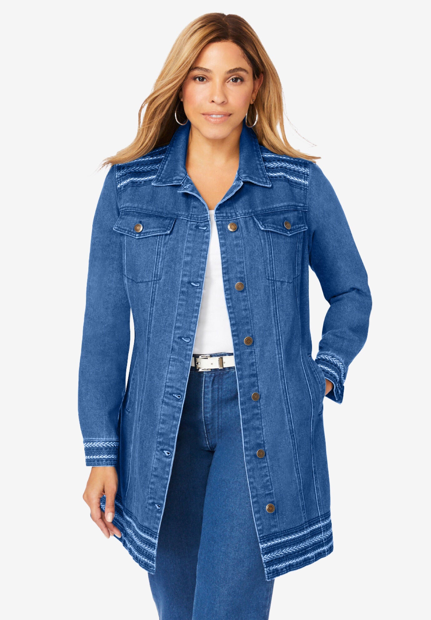 Medium length denim clearance jacket