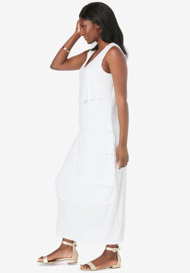Stretch Knit Tiered Maxi Dress, , alternate image number 2
