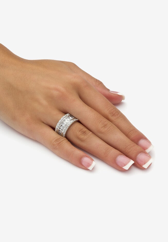 Platinum over Sterling Silver Cubic Zirconia Eternity Bridal Ring, , alternate image number null