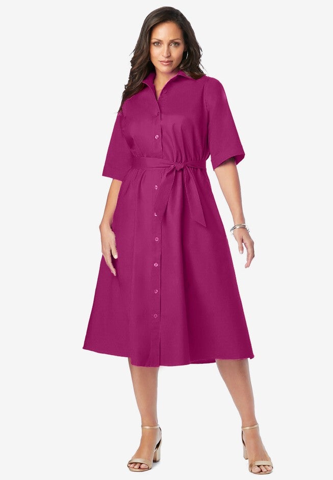 Stretch Poplin Shirtdress, RASPBERRY, hi-res image number 0