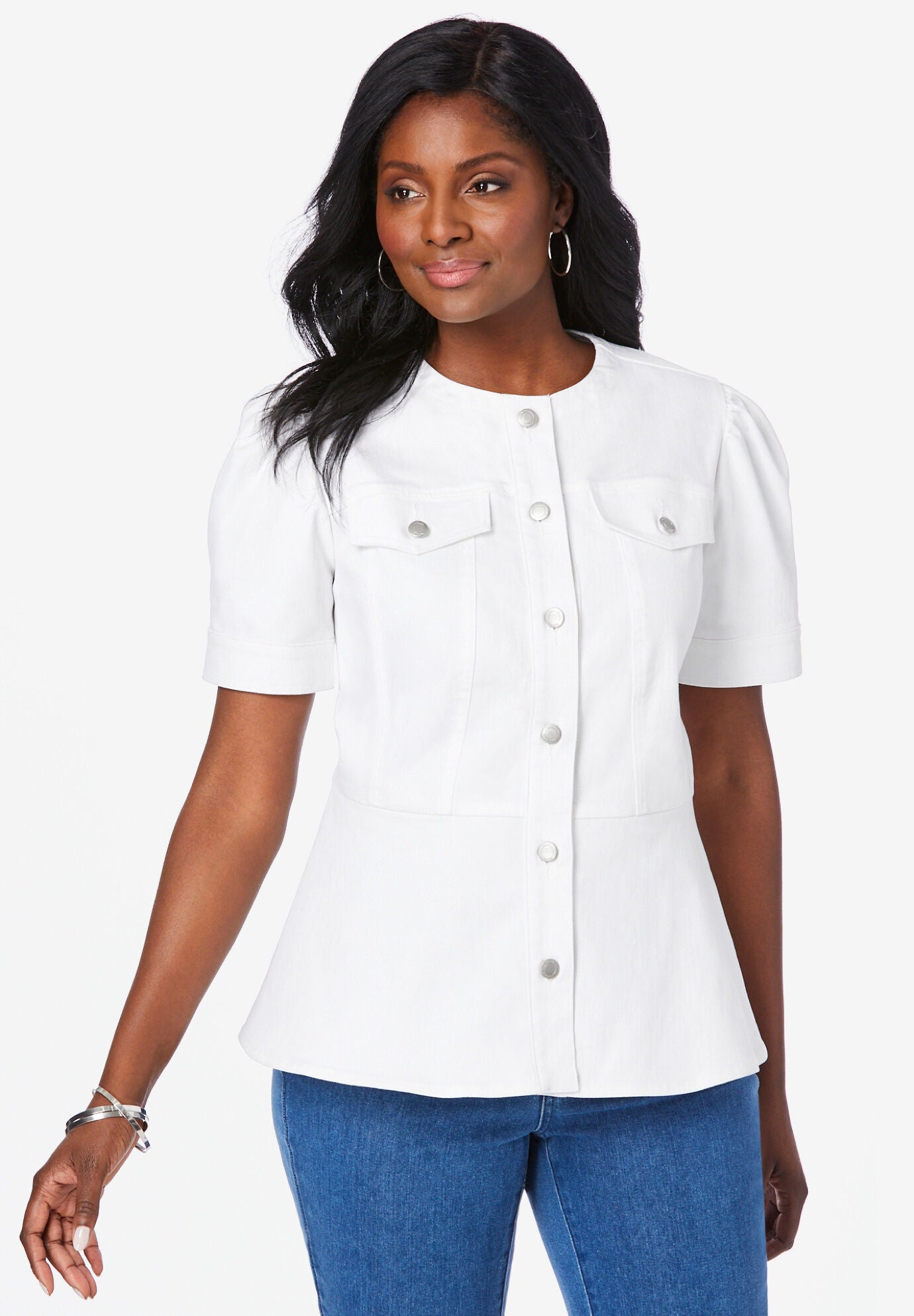 Short sleeve white denim jacket new arrivals