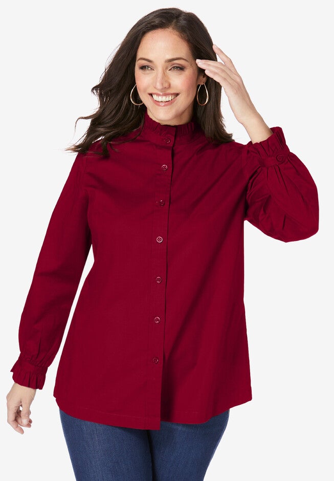 Stretch Cotton Poplin Neck Shirt, RICH BURGUNDY, hi-res image number 0