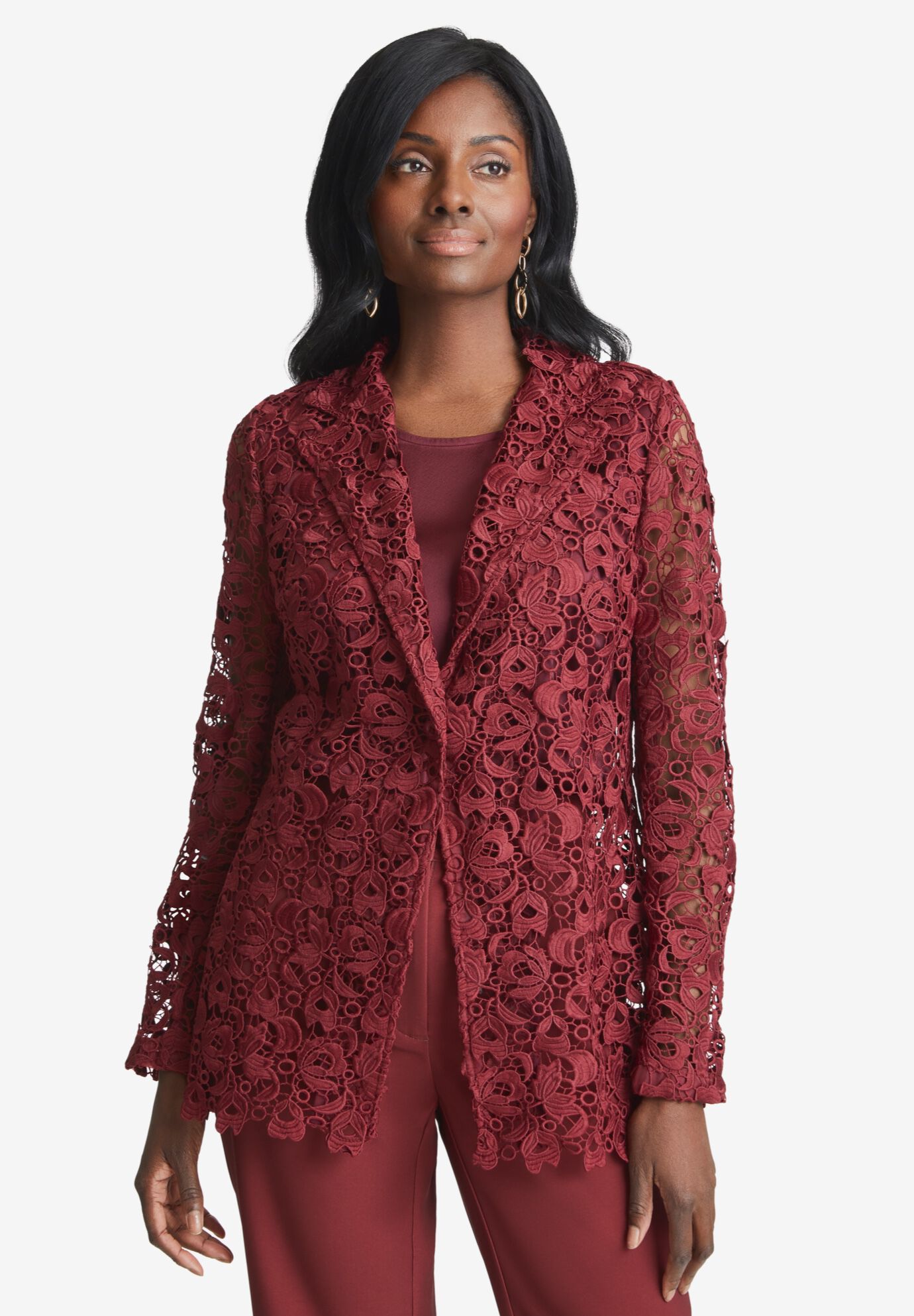 Burgundy lace jacket sales