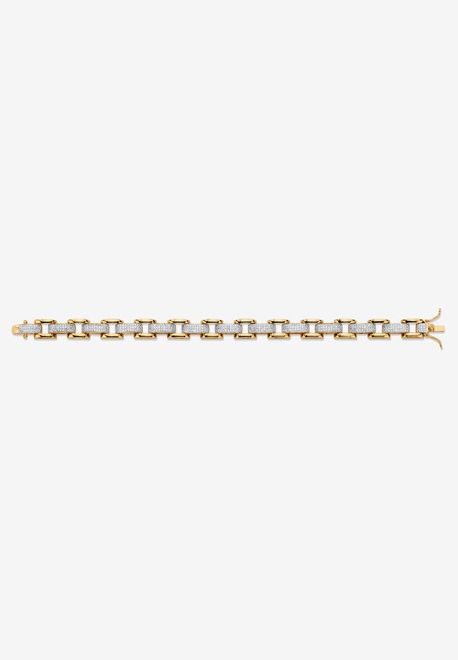 Men's Diamond Accent Pave-Style Yellow Gold-Plated Fancy-Link Bracelet 9.5 inches, , alternate image number null